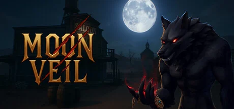Moon Veil key art: a werewolf stalking a moonlit western town